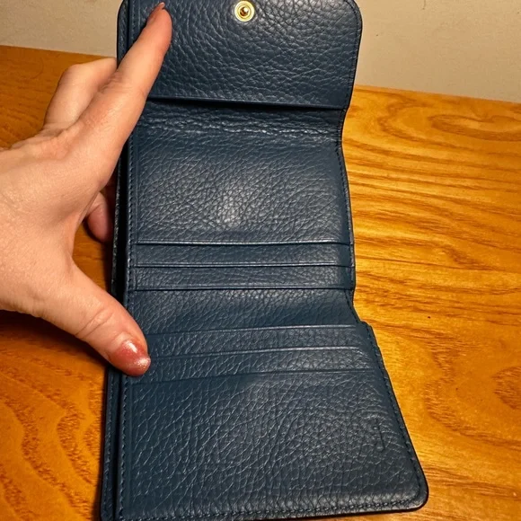 Chloe Blue Leather Compact Alphabet Collection Leather Wallet with Gold Accents - Picture 5 of 7